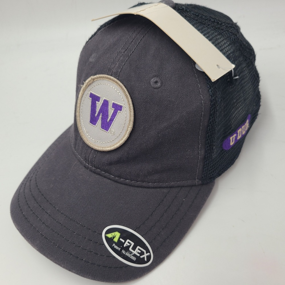 Washington Huskies Hat Fitted One Size Trucker Mesh Gray Black NCAA U Dub Men